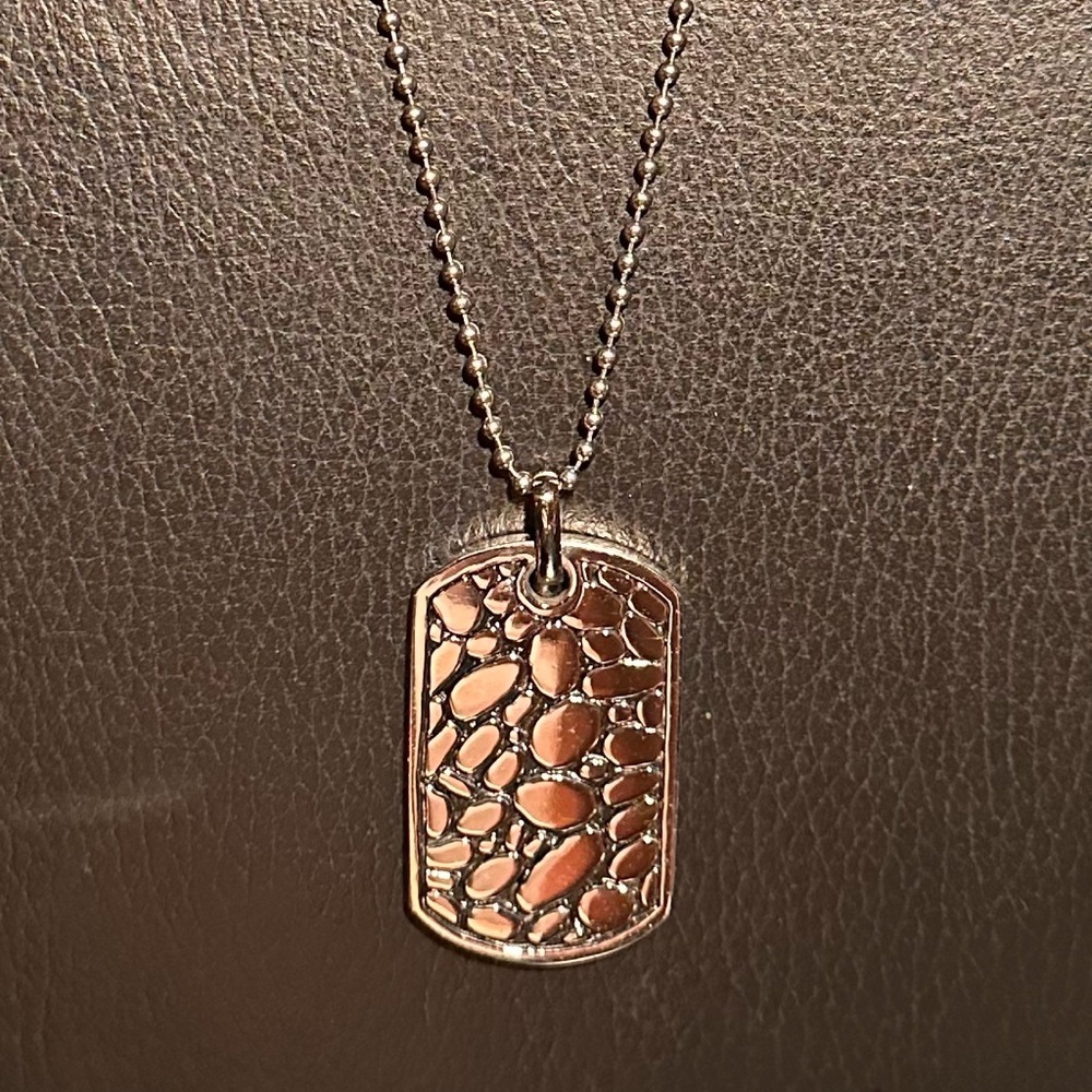 Stainless Steel Black Enamel Pebble Dog Tag Pendant Necklace